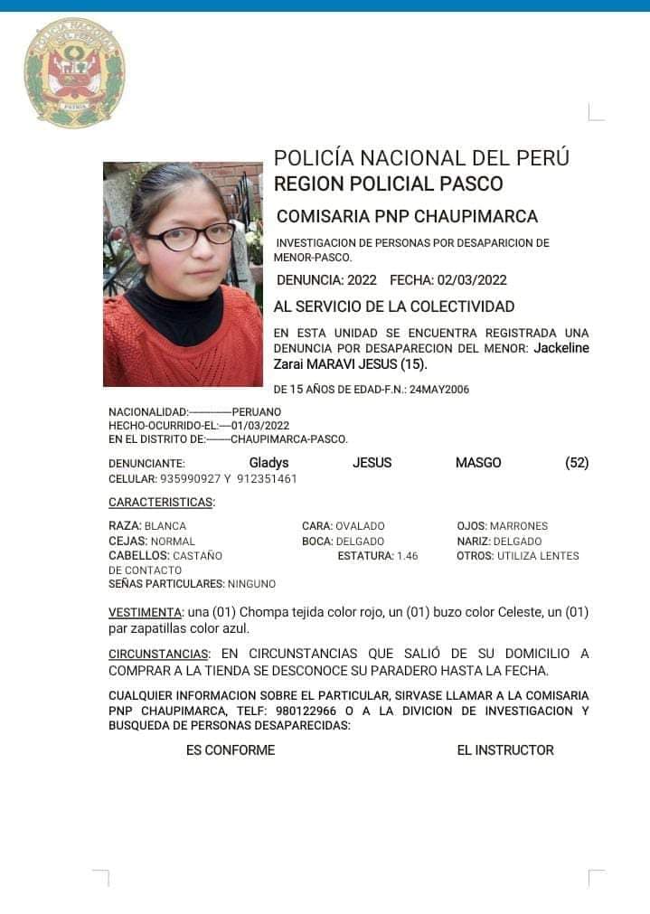Denuncian desaparición de menor de 15 años