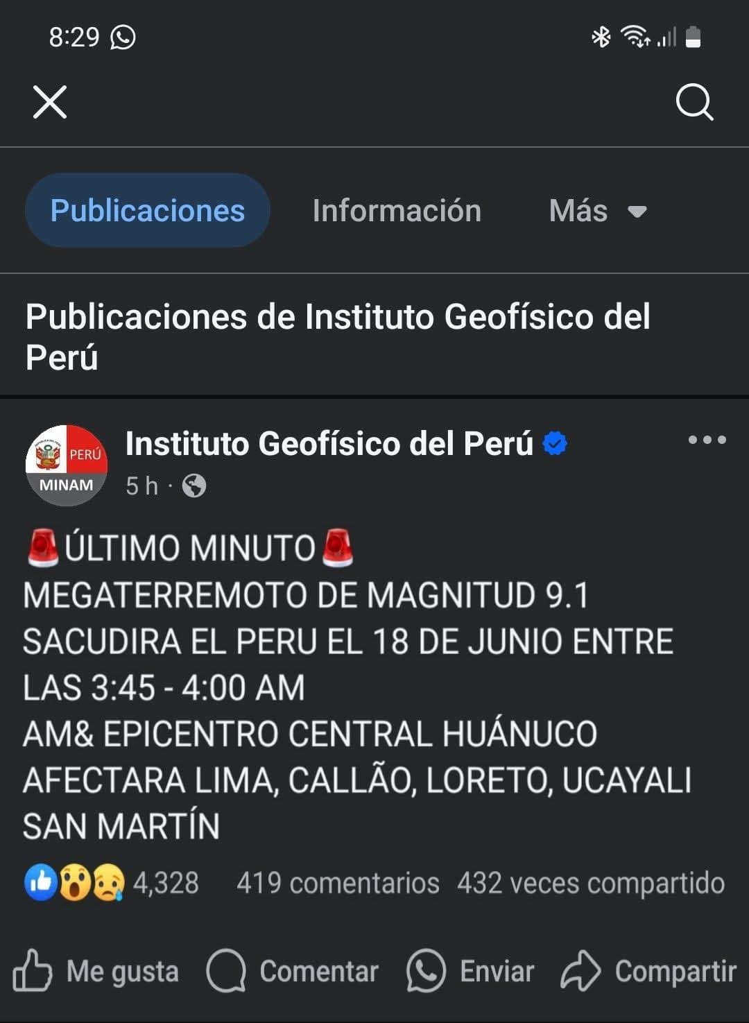 ALERTA | IGP desmiente falsa predicción de terremoto masivo en redes sociales