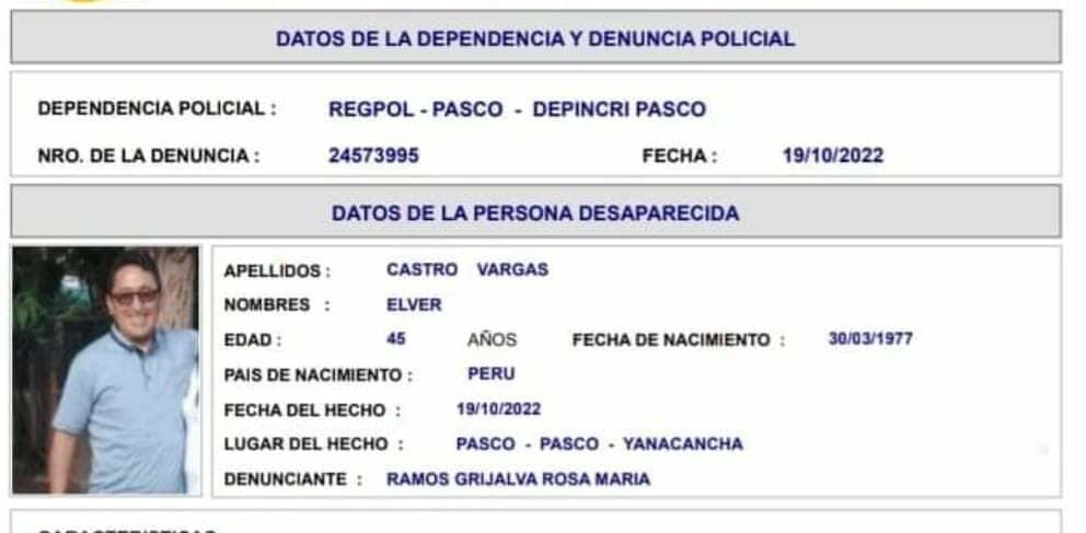 Familiares denuncian desaparición de ciudadano en Yanacancha