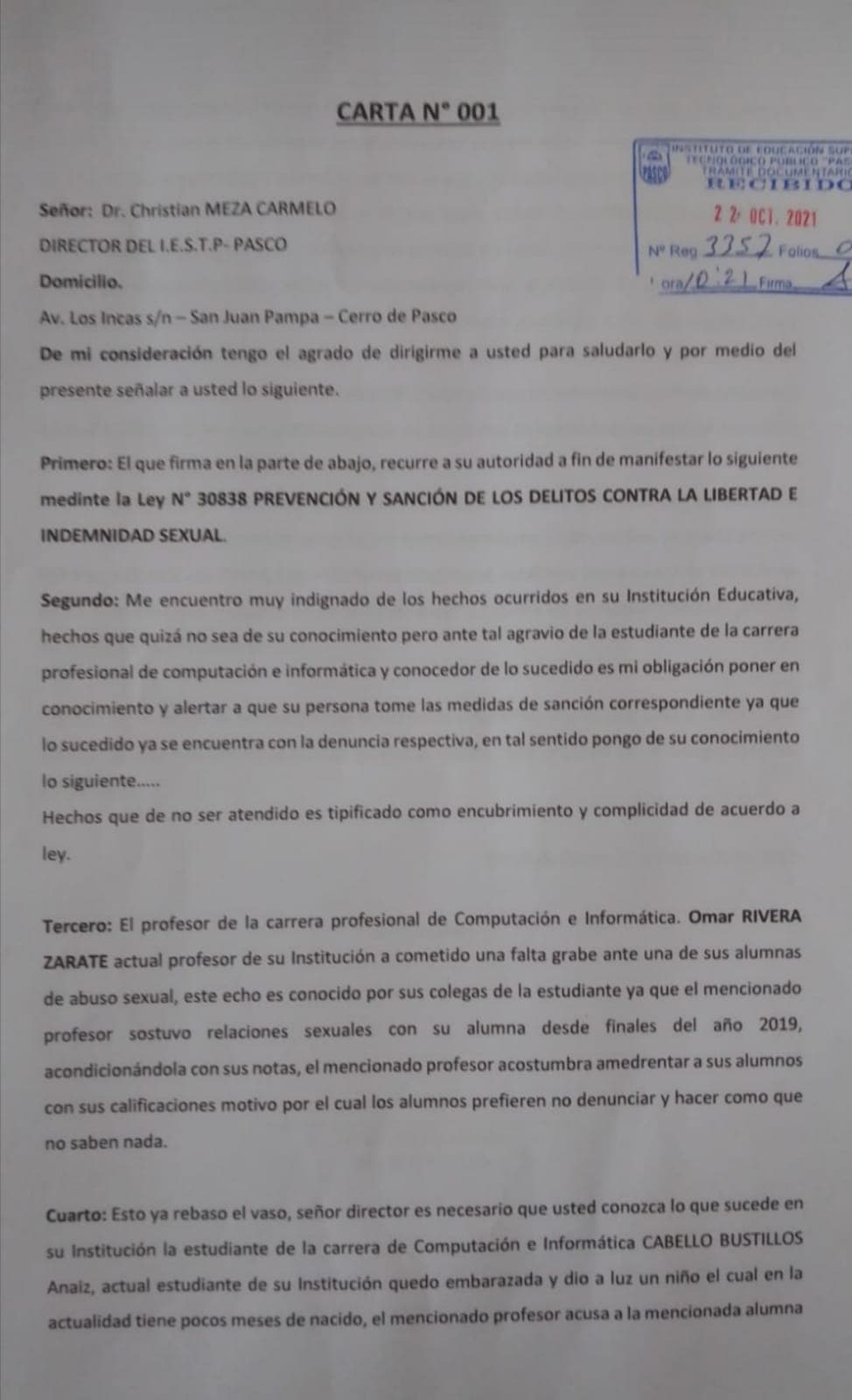 Pasco: Docente habría violado, a sus alumnas