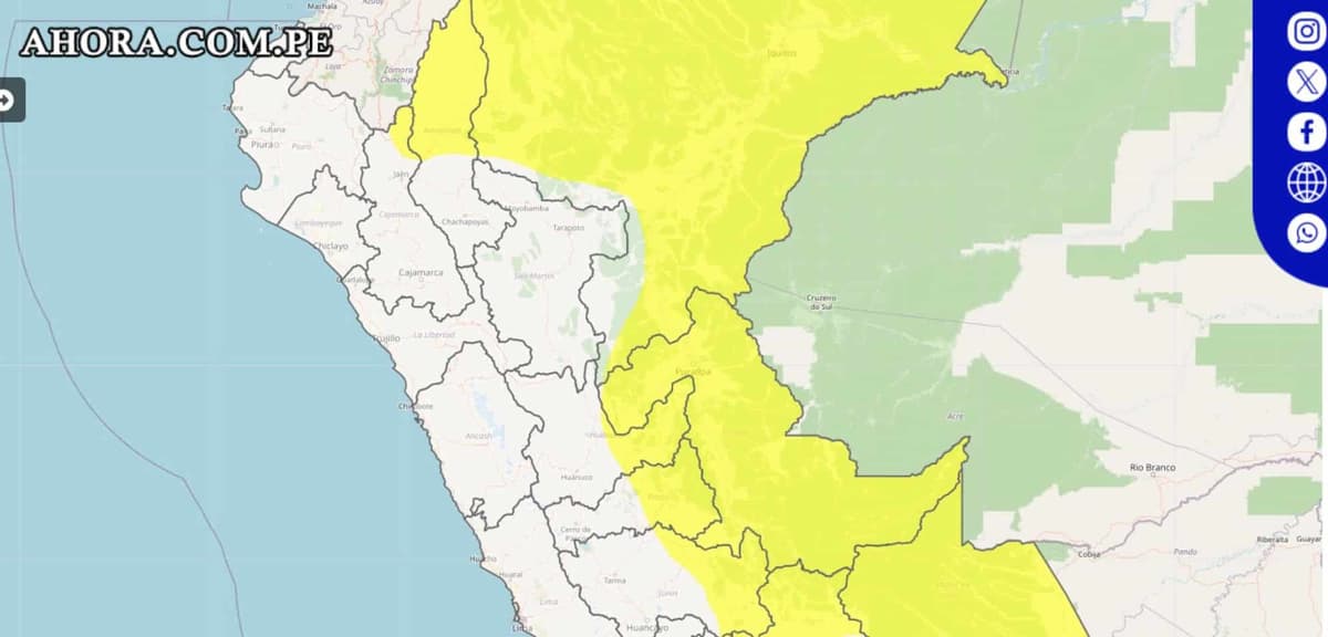 SENAMHI prevé acumulados de lluvia de hasta 50 mm/día en la selva