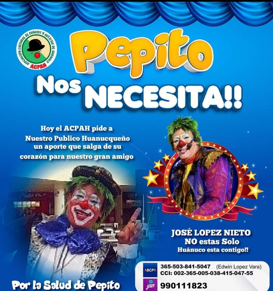Solicitan ayuda para “Pepito Show”, contagiado por la COVID-19
