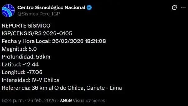 Sismo de 5,0 remece Lima y Cañete: se sintió con fuerza