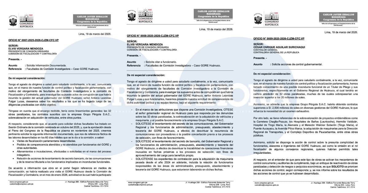 Congreso activa ofensiva de fiscalización sobre Gorehco por obras paralizadas y contratos millonarios con empresa cuestionada