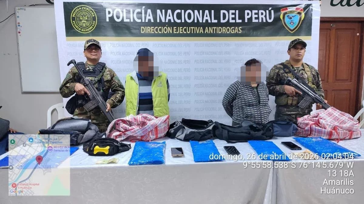 Pareja cae con cinco kilos de droga en bus interprovincial en Ambo