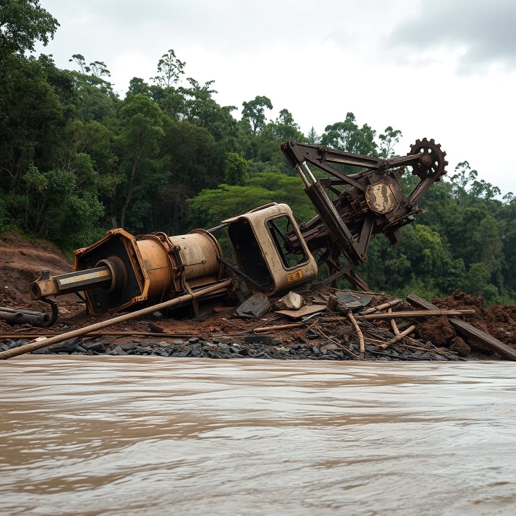 Marina de Guerra incauta excavadora y destruye 14 dragas de minería ilegal en Puerto Inca