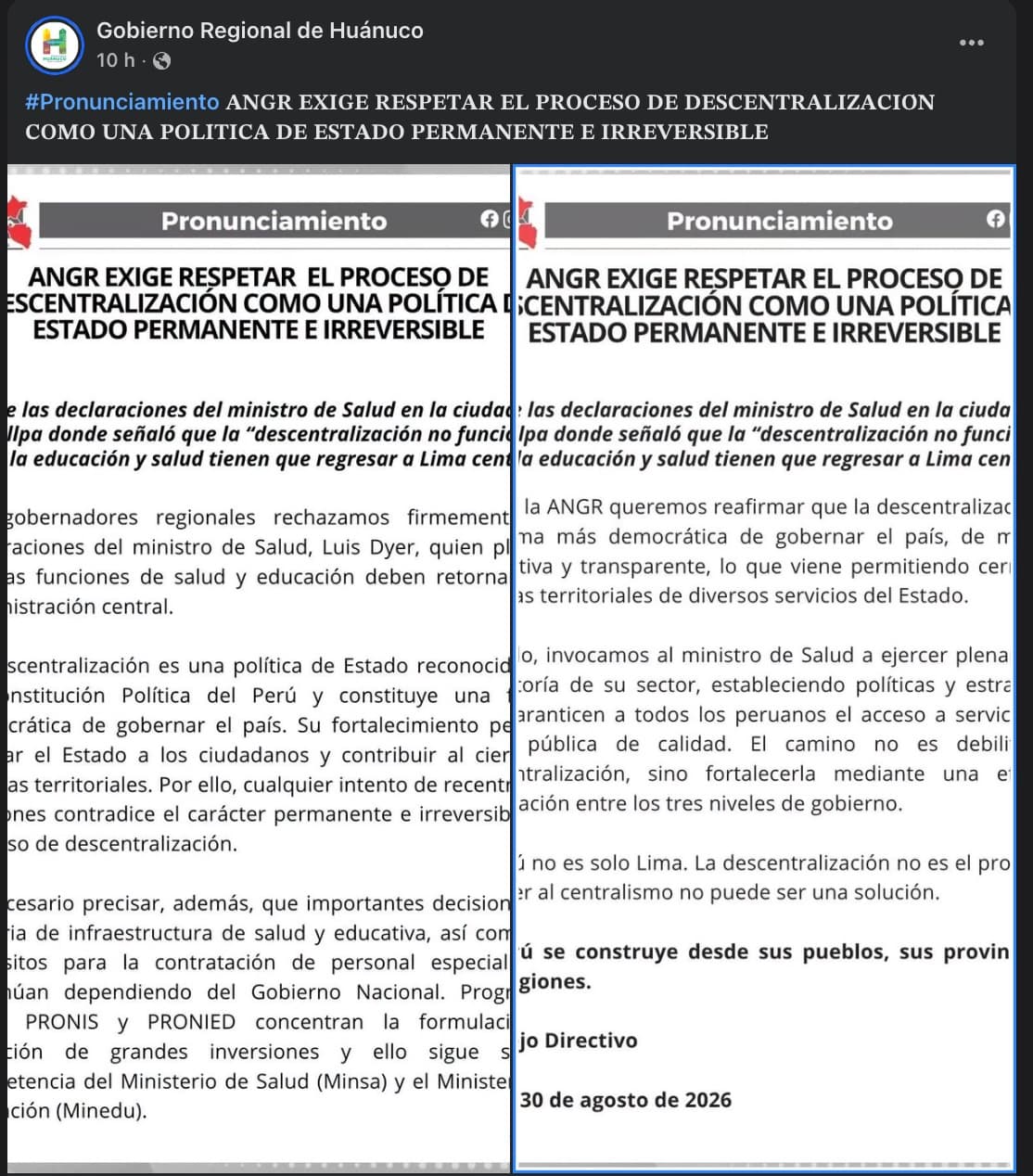 ANGR rechaza devolver Salud y Educación a Lima ante críticas por gestión regional