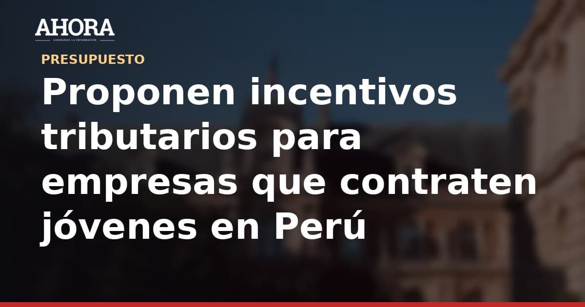 Proponen incentivos tributarios para empresas que contraten jóvenes en Perú