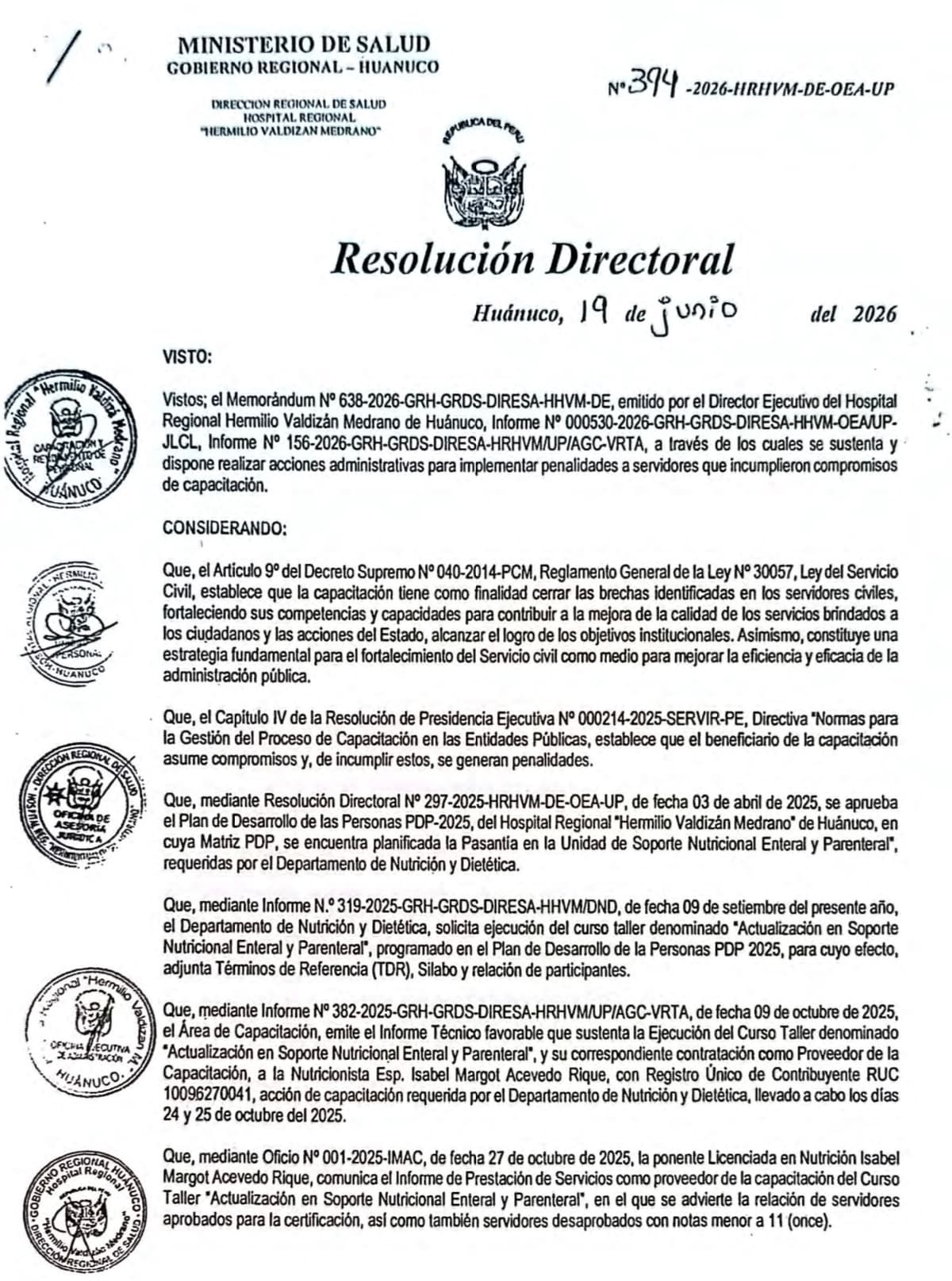Hospital Hermilio Valdizán ordena a 17 servidores devolver S/ 9 mil tras desaprobar curso de capacitación