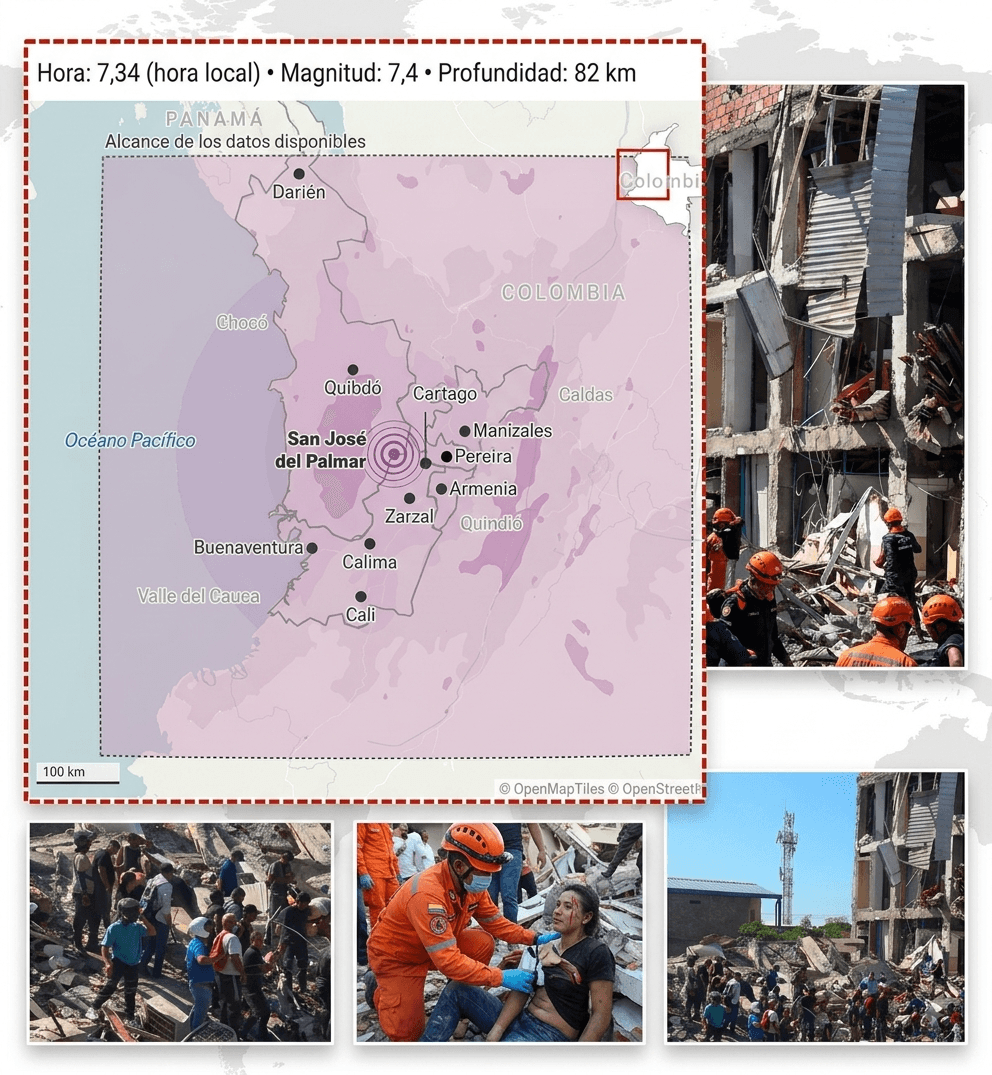 Terremoto de magnitud 7,4 deja 138 muertos y al menos 193 desaparecidos reportados en Colombia