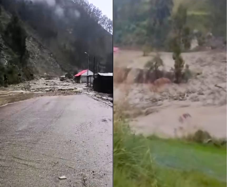 Huayco destruye puente Pontó y bloquea carretera central Huánuco–La Unión