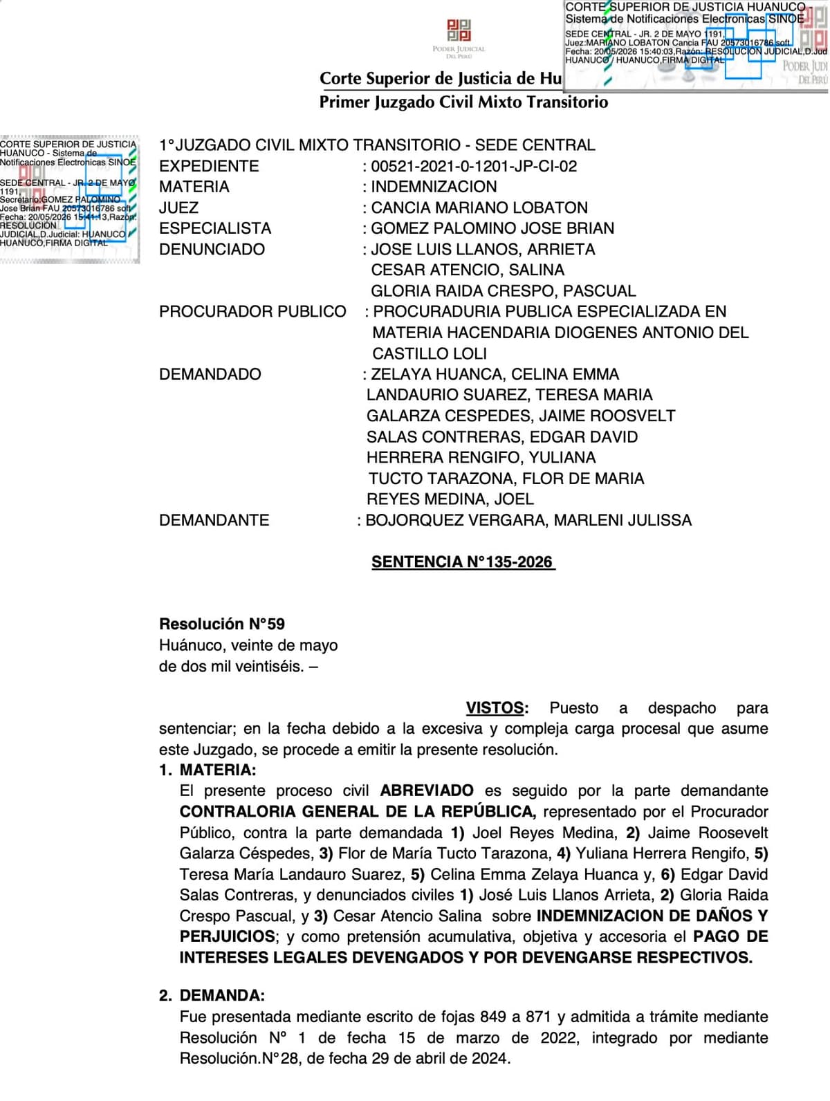 Juzgado ordena resarcir casi S/120 mil por pagos indebidos en Huánuco