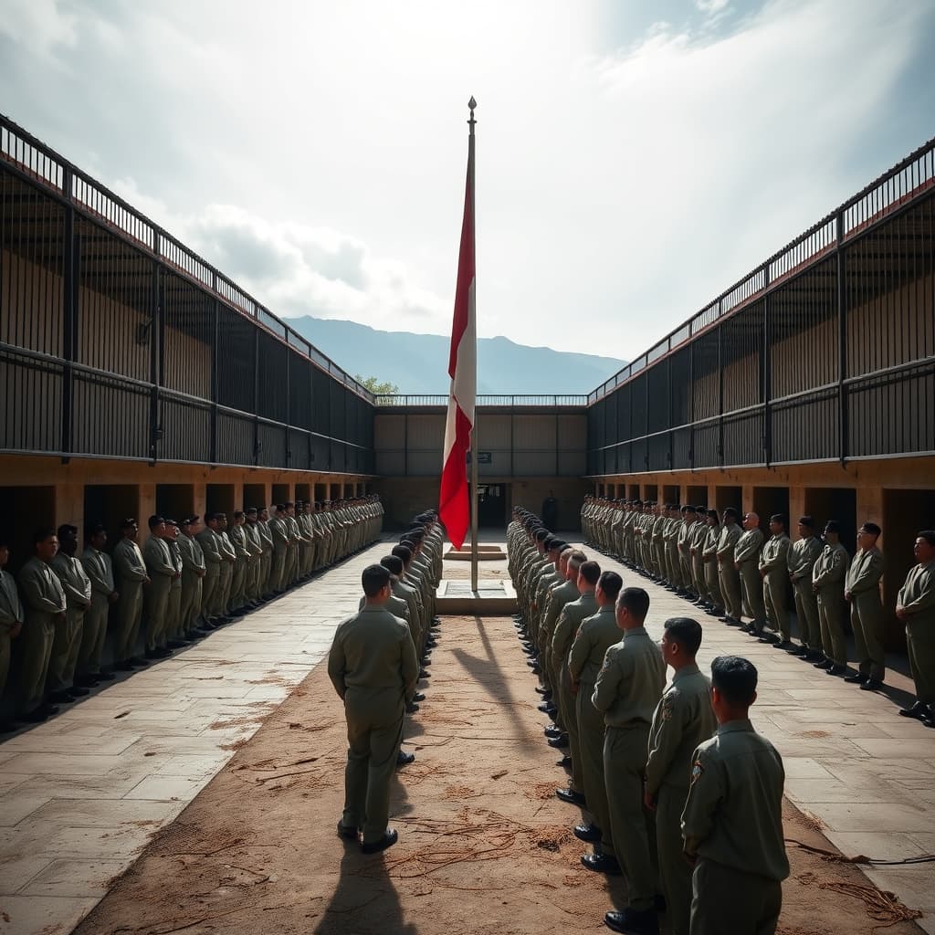 Más de 600 internos del penal de Huánuco desfilan por el Día de la Bandera