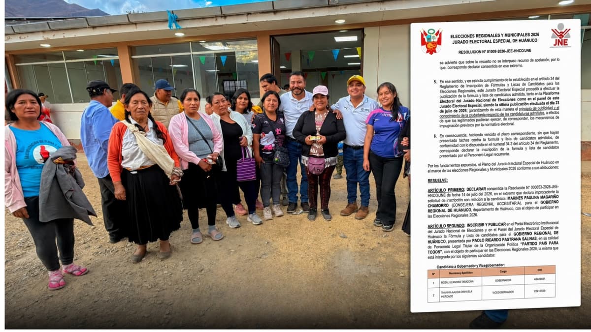 JEE inscribe fórmula de Rosali Leandro y lista de País para Todos al Gobierno Regional de Huánuco