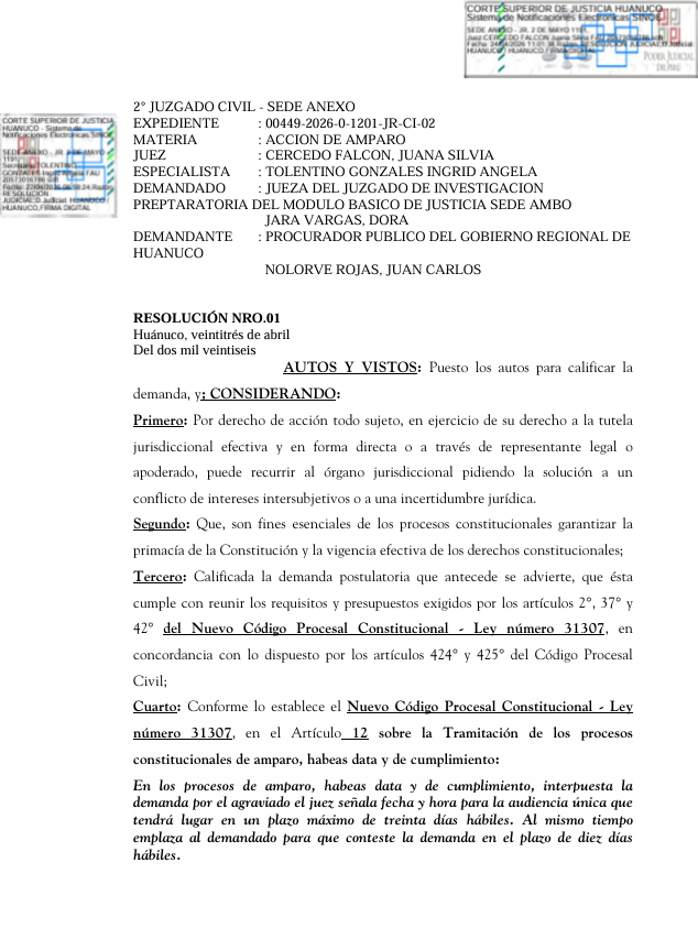 Justicia admite amparo del Gobierno Regional por desalojo de Centro de Salud de Ambo