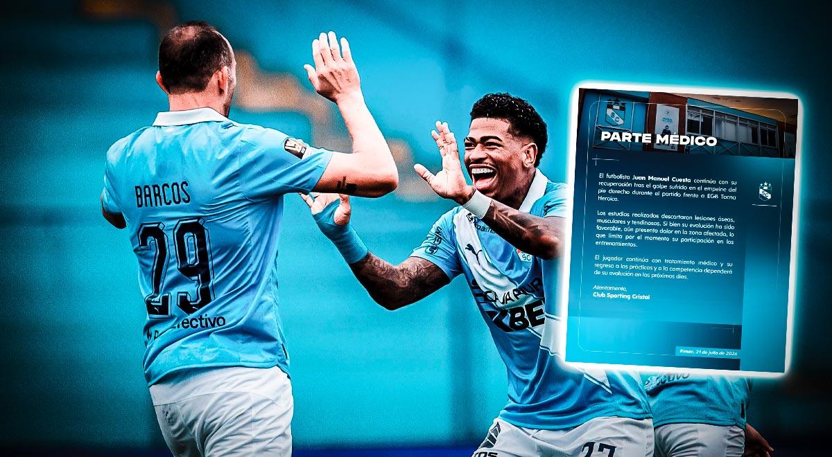 Sporting Cristal confirma lesión de Juan Manuel Cuesta y lo descarta para duelo ante Bragantino
